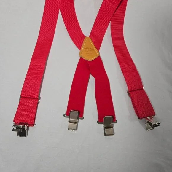 USA Vintage 70's Red CANVAS Straps TOP-GRAIN Leather CLIPS 46" X 2" Suspenders. - Picture 8 of 17